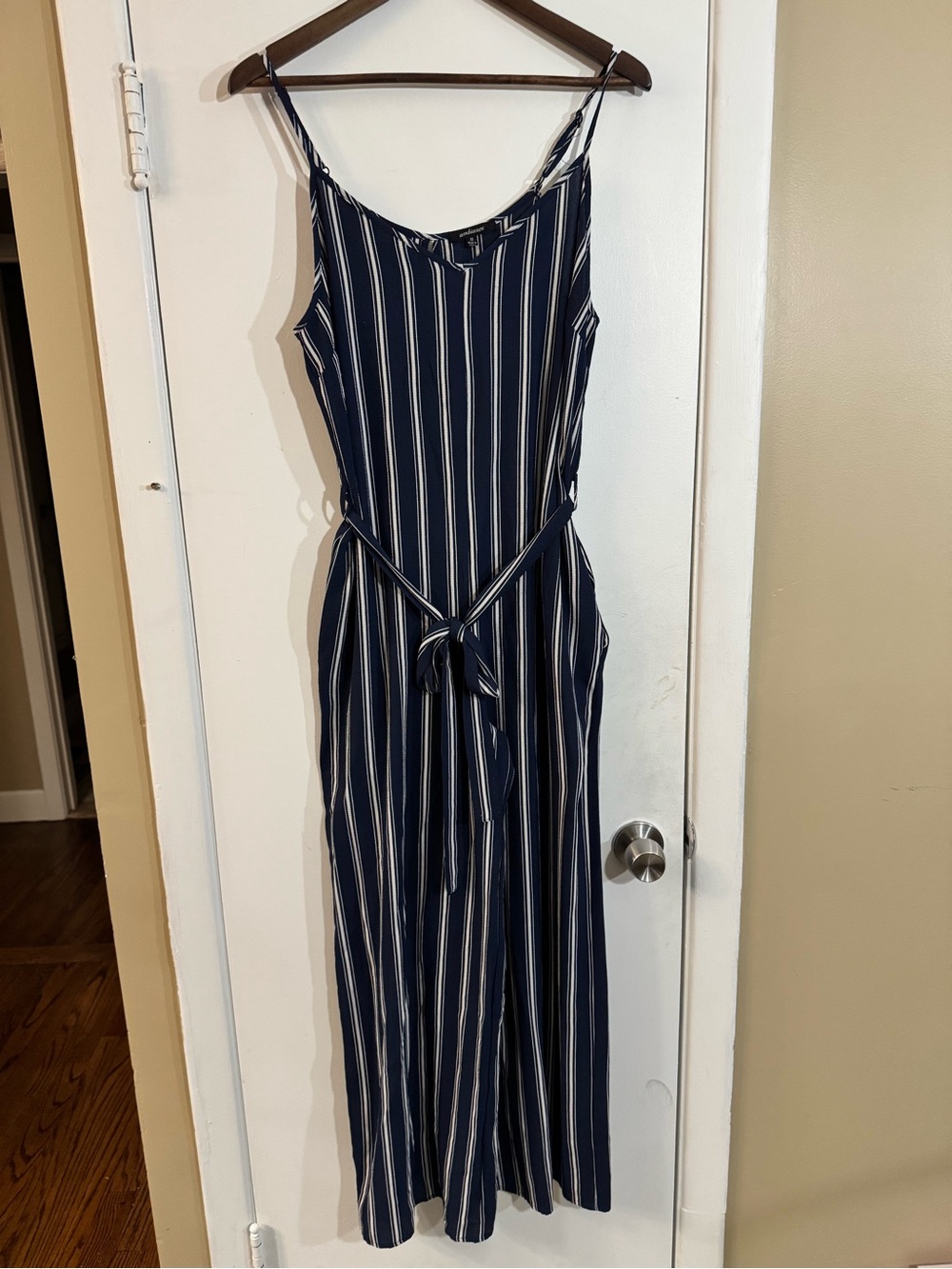 Ambiance Navy and White Striped jumpsuit